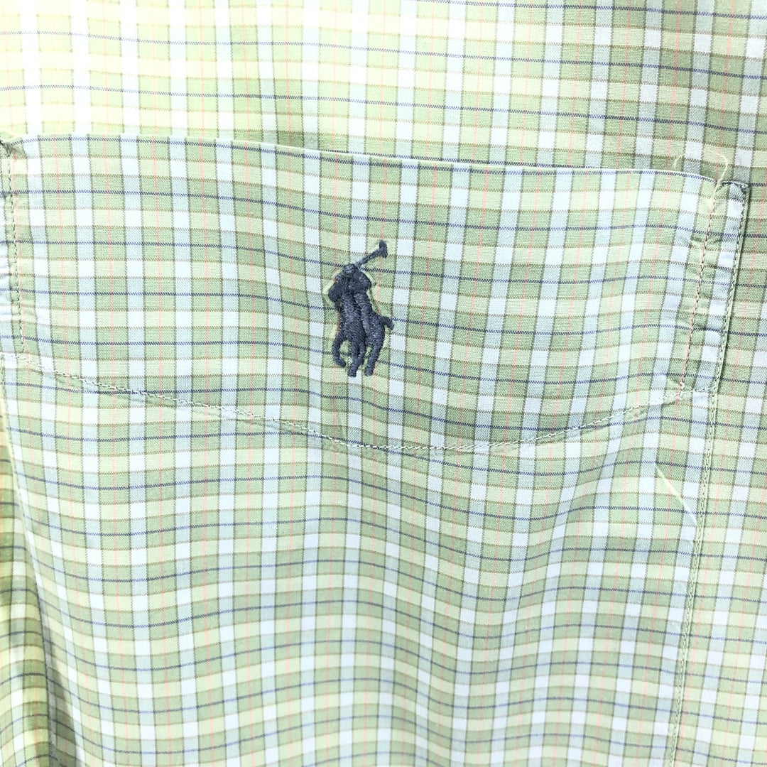 Ralph Lauren BARTLETT short sleeve button down check shirt, men's XXL size cotton green type yellow green Vintage Second Hand