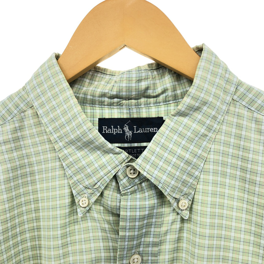Ralph Lauren BARTLETT short sleeve button down check shirt, men's XXL size cotton green type yellow green Vintage Second Hand