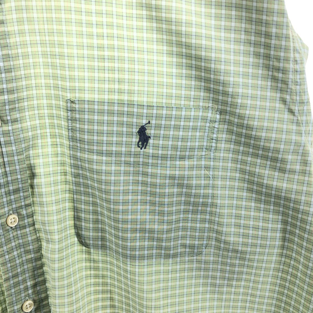 Ralph Lauren BARTLETT short sleeve button down check shirt, men's XXL size cotton green type yellow green Vintage Second Hand