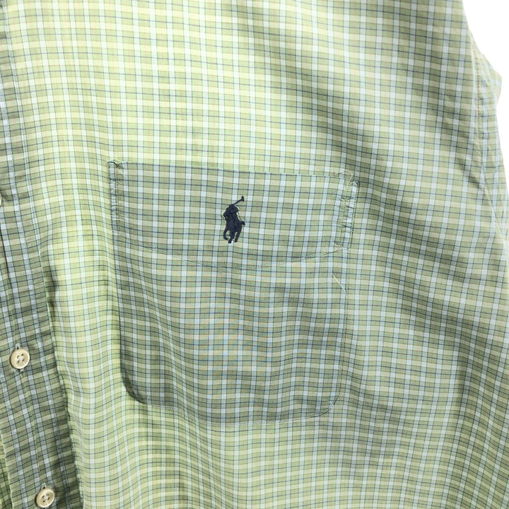 Ralph Lauren BARTLETT short sleeve button down check shirt, men's XXL size cotton green type yellow green Vintage Second Hand