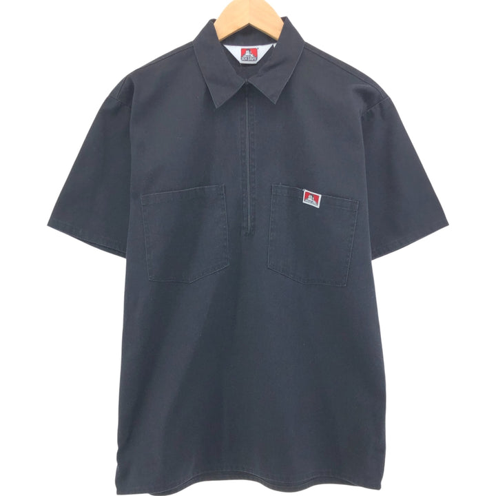 90'S Ben Davis Half-Zip Short-Sleeve Work Shirt Box Shirt Made in USA Men's M Vintage cotton black type Vintage Second Hand