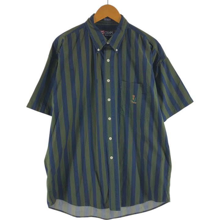 90'S Ralph Lauren CHAPS short sleeve button down striped shirt men's size L vintage cotton Green type dark green Vintage Second Hand