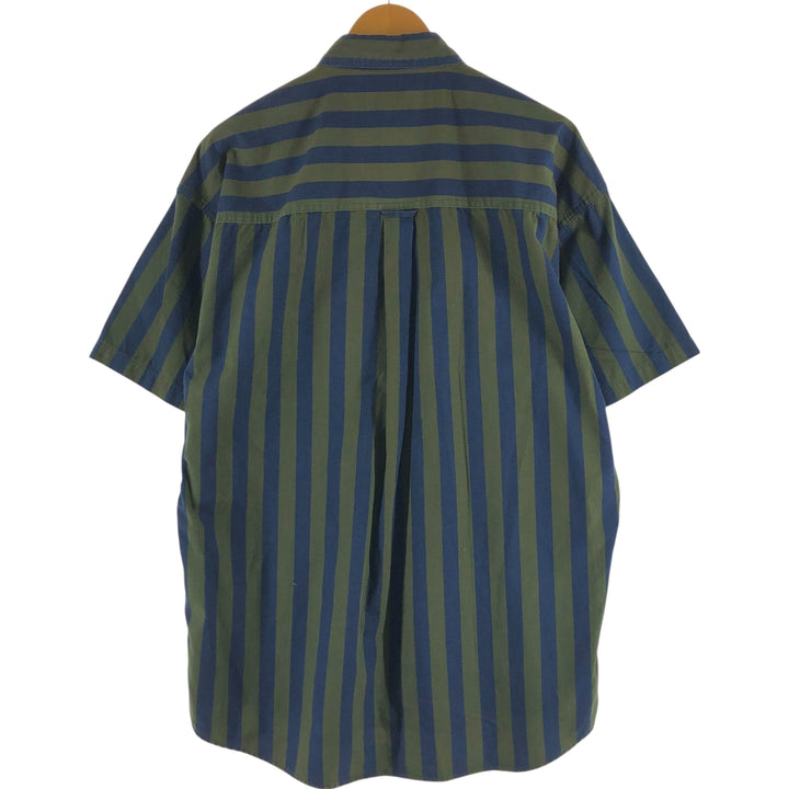 90'S Ralph Lauren CHAPS short sleeve button down striped shirt men's size L vintage cotton Green type dark green Vintage Second Hand