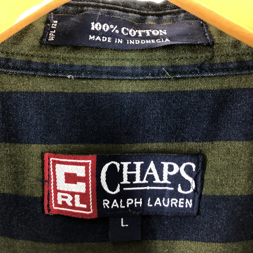 90'S Ralph Lauren CHAPS short sleeve button down striped shirt men's size L vintage cotton Green type dark green Vintage Second Hand