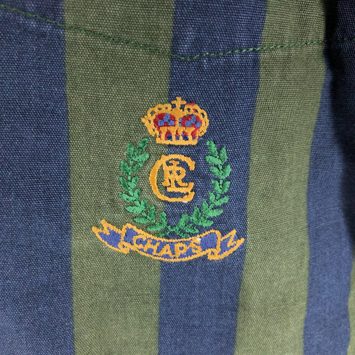90'S Ralph Lauren CHAPS short sleeve button down striped shirt men's size L vintage cotton Green type dark green Vintage Second Hand