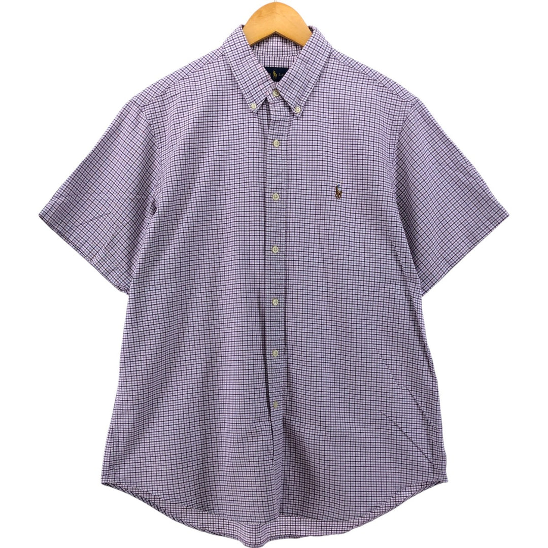 Ralph Lauren short sleeve button down check shirt, men's size L cotton purple type Vintage Second Hand