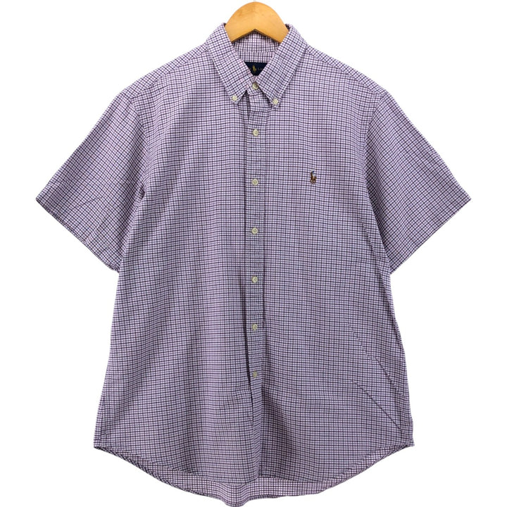 Ralph Lauren short sleeve button down check shirt, men's size L cotton purple type Vintage Second Hand