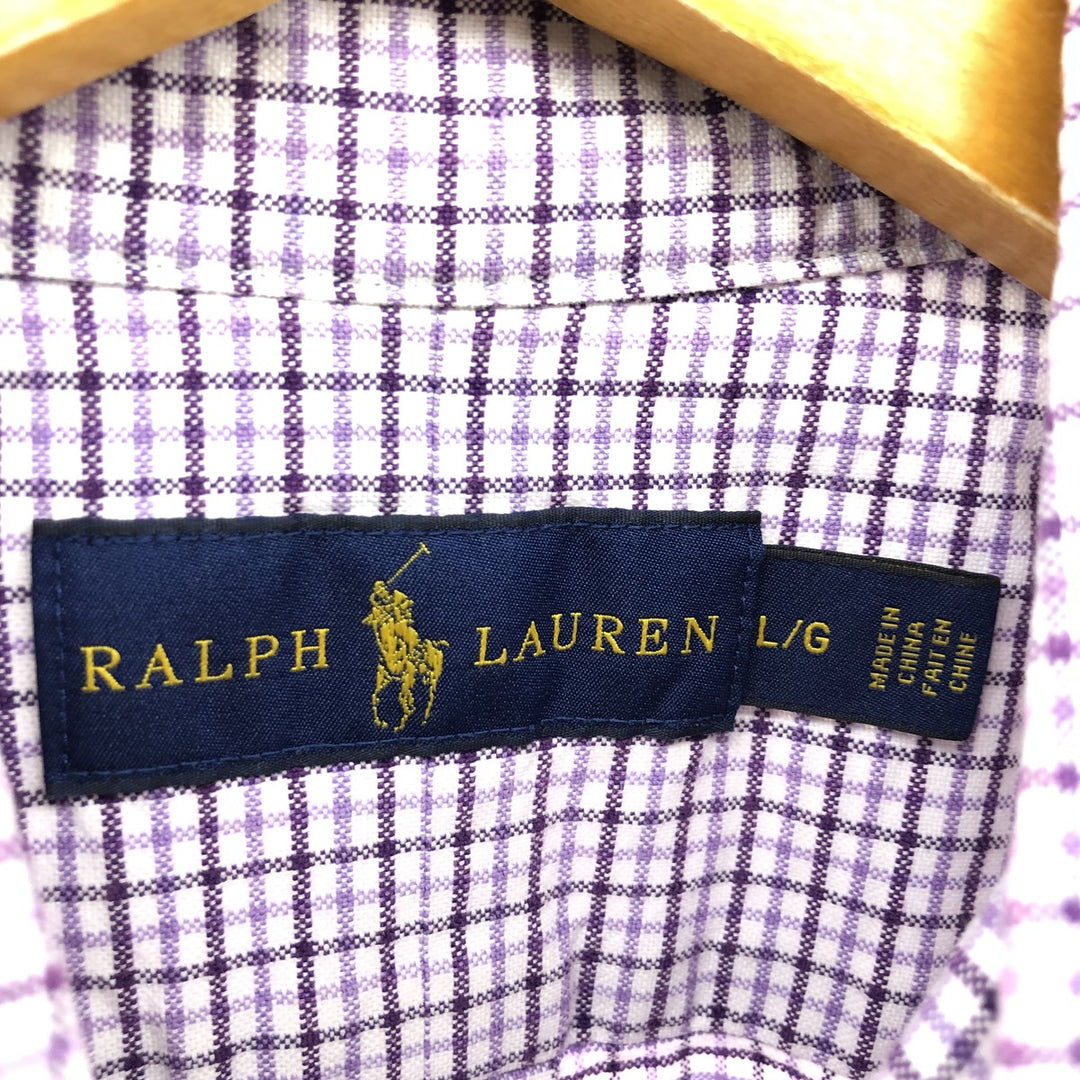 Ralph Lauren short sleeve button down check shirt, men's size L cotton purple type Vintage Second Hand