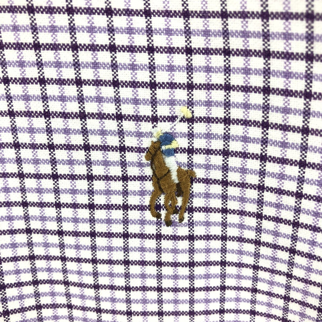 Ralph Lauren short sleeve button down check shirt, men's size L cotton purple type Vintage Second Hand