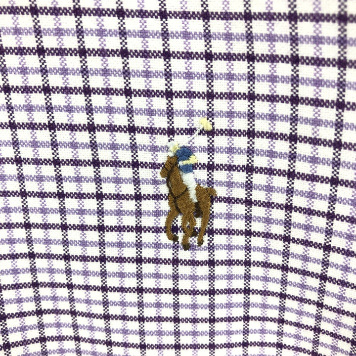 Ralph Lauren short sleeve button down check shirt, men's size L cotton purple type Vintage Second Hand