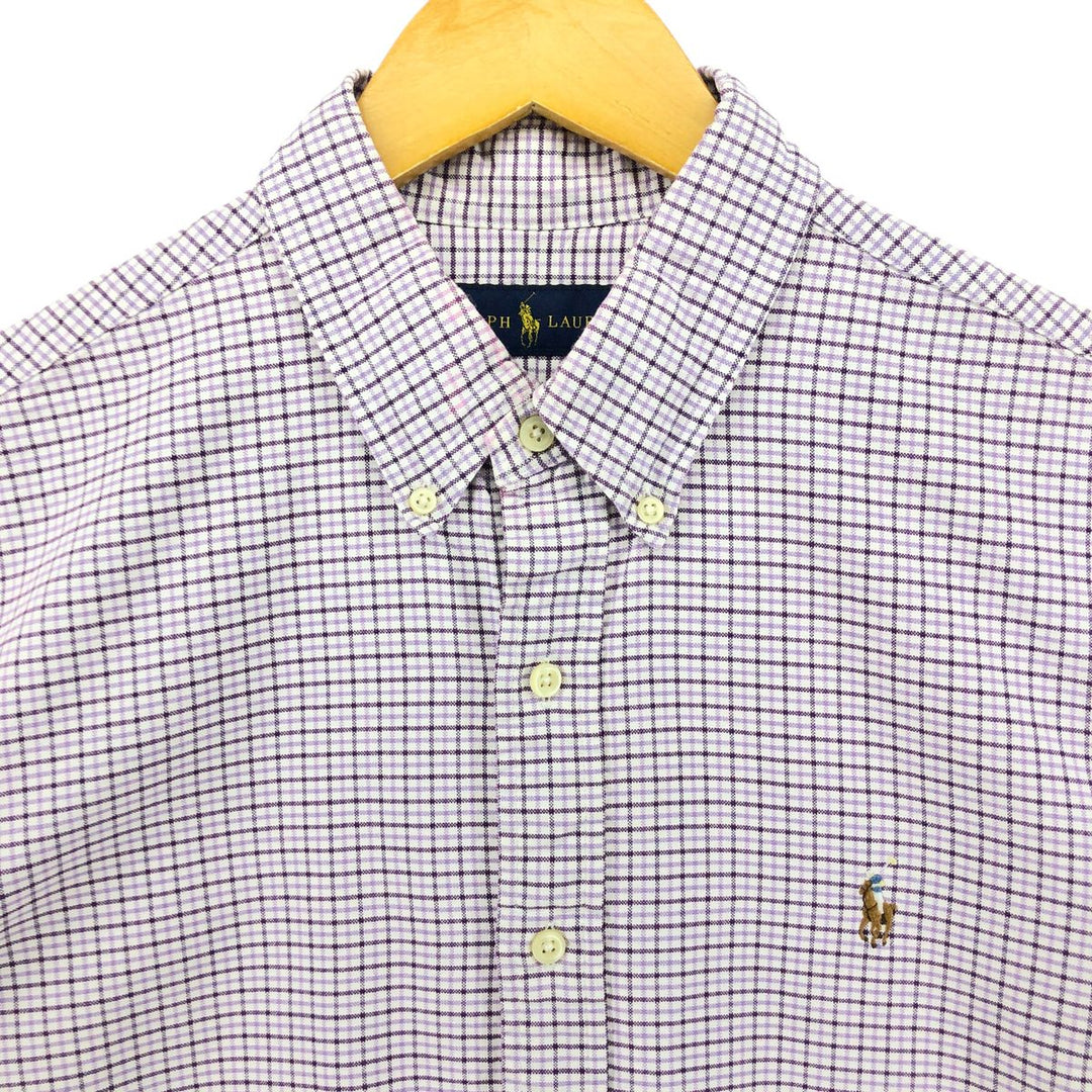 Ralph Lauren short sleeve button down check shirt, men's size L cotton purple type Vintage Second Hand