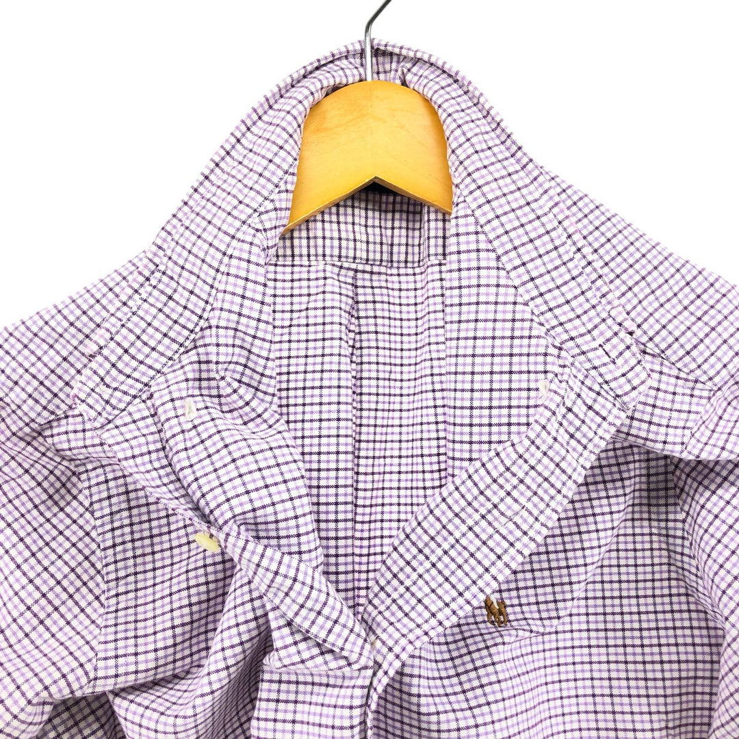 Ralph Lauren short sleeve button down check shirt, men's size L cotton purple type Vintage Second Hand