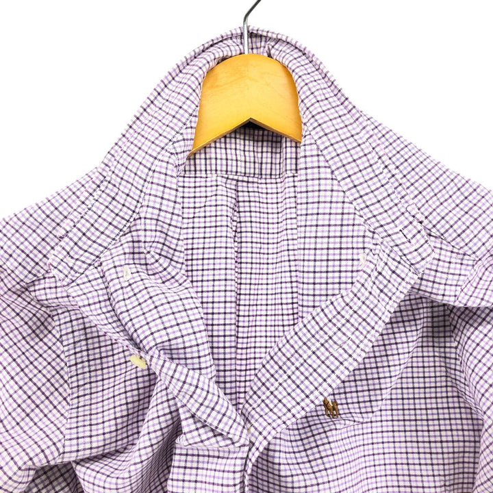 Ralph Lauren short sleeve button down check shirt, men's size L cotton purple type Vintage Second Hand