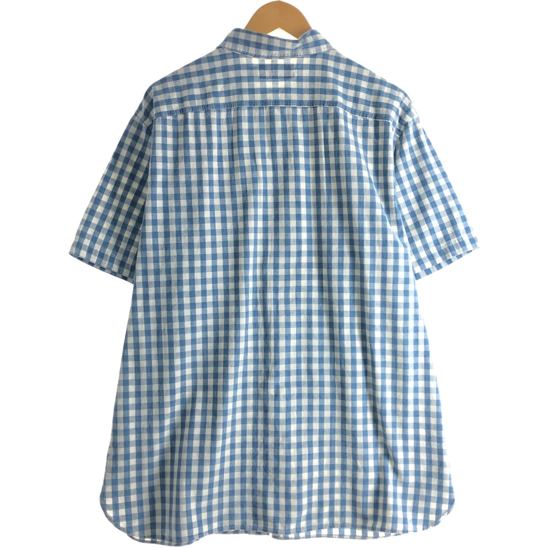 Ralph Lauren POLO by Ralph Lauren Gingham Check Short Sleeve Cotton Check Shirt Men's XL cotton Blue type light blue Vintage Second Hand