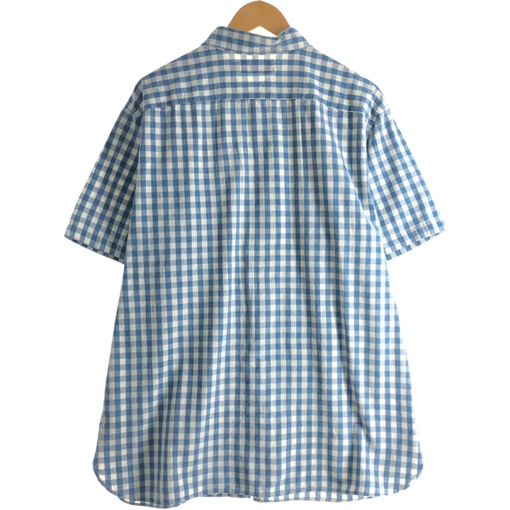 Ralph Lauren POLO by Ralph Lauren Gingham Check Short Sleeve Cotton Check Shirt Men's XL cotton Blue type light blue Vintage Second Hand