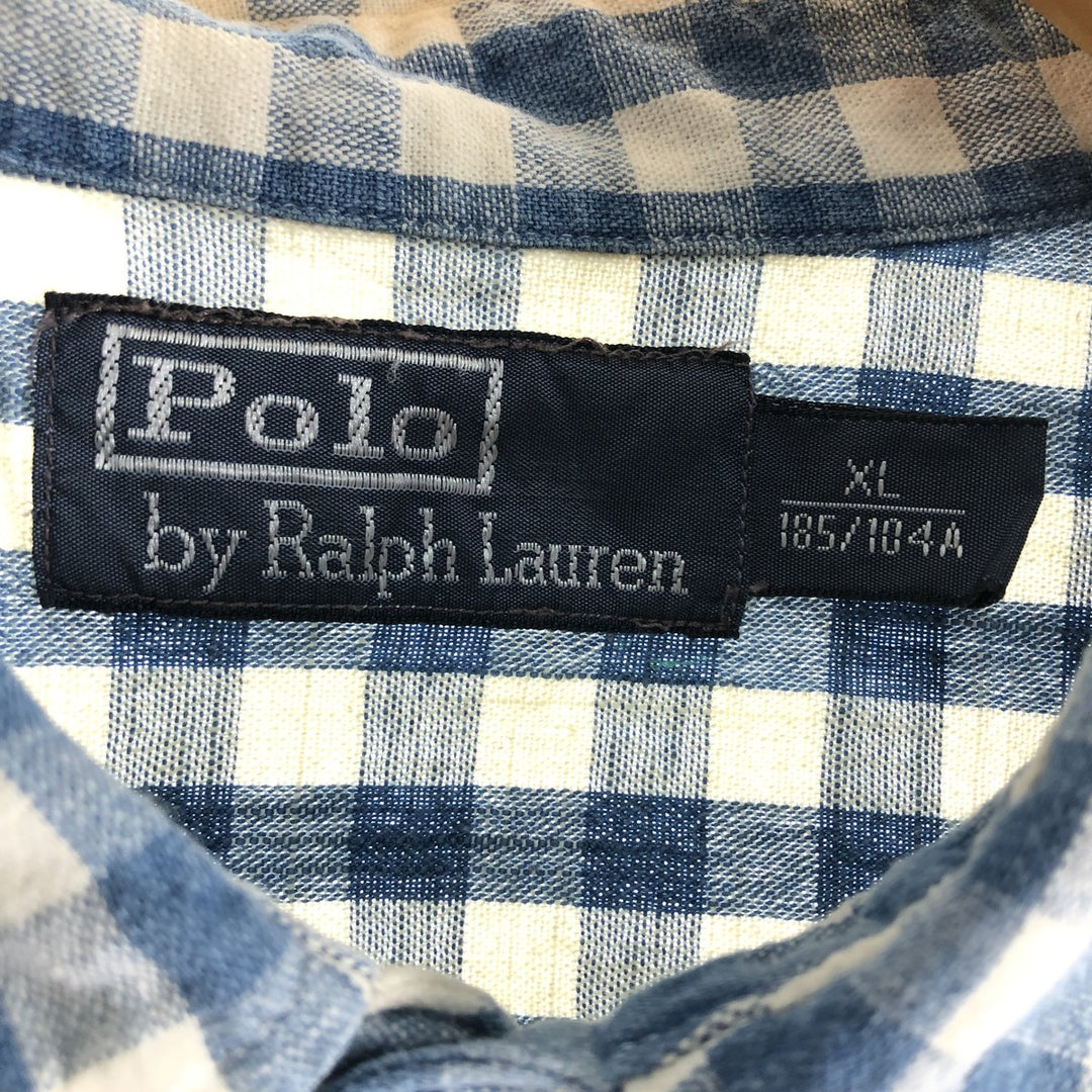 Ralph Lauren POLO by Ralph Lauren Gingham Check Short Sleeve Cotton Check Shirt Men's XL cotton Blue type light blue Vintage Second Hand