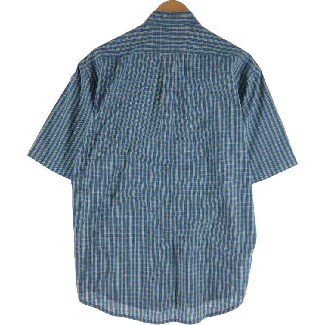 Ralph Lauren YARMOUTH short sleeve button down check shirt, men's size M cotton navy blue type Vintage Second Hand