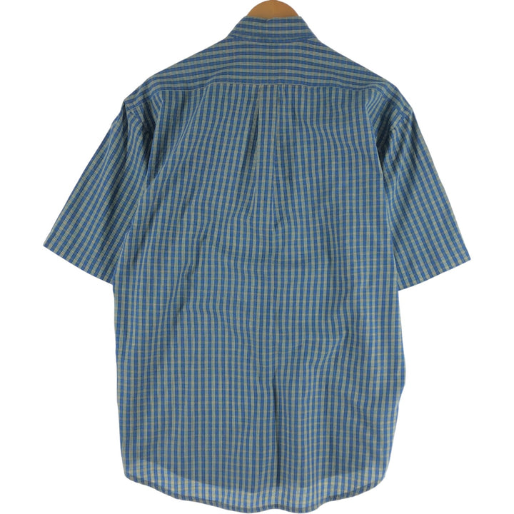 Ralph Lauren YARMOUTH short sleeve button down check shirt, men's size M cotton navy blue type Vintage Second Hand