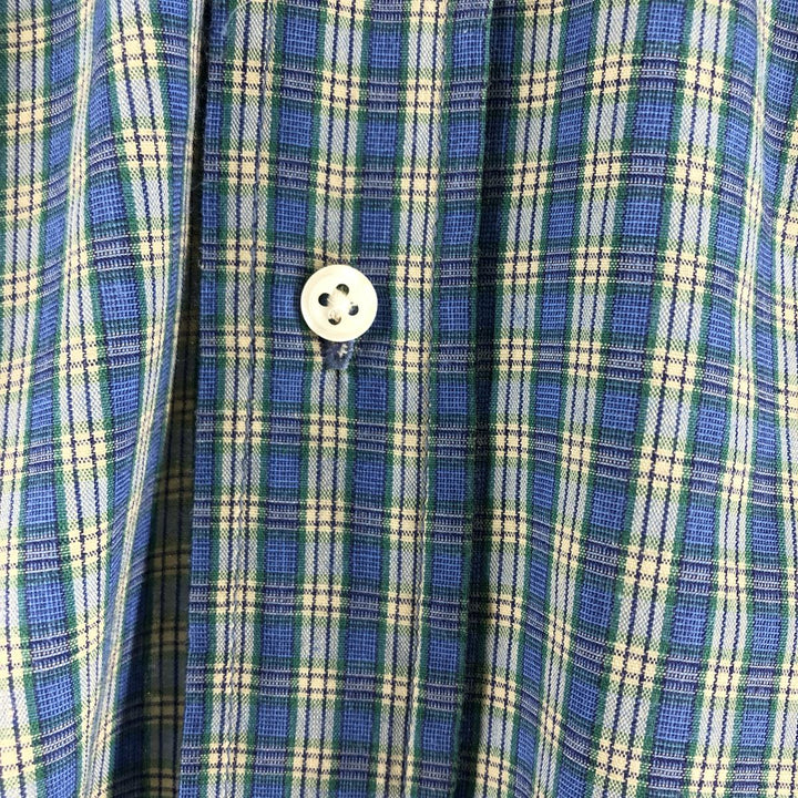 Ralph Lauren YARMOUTH short sleeve button down check shirt, men's size M cotton navy blue type Vintage Second Hand
