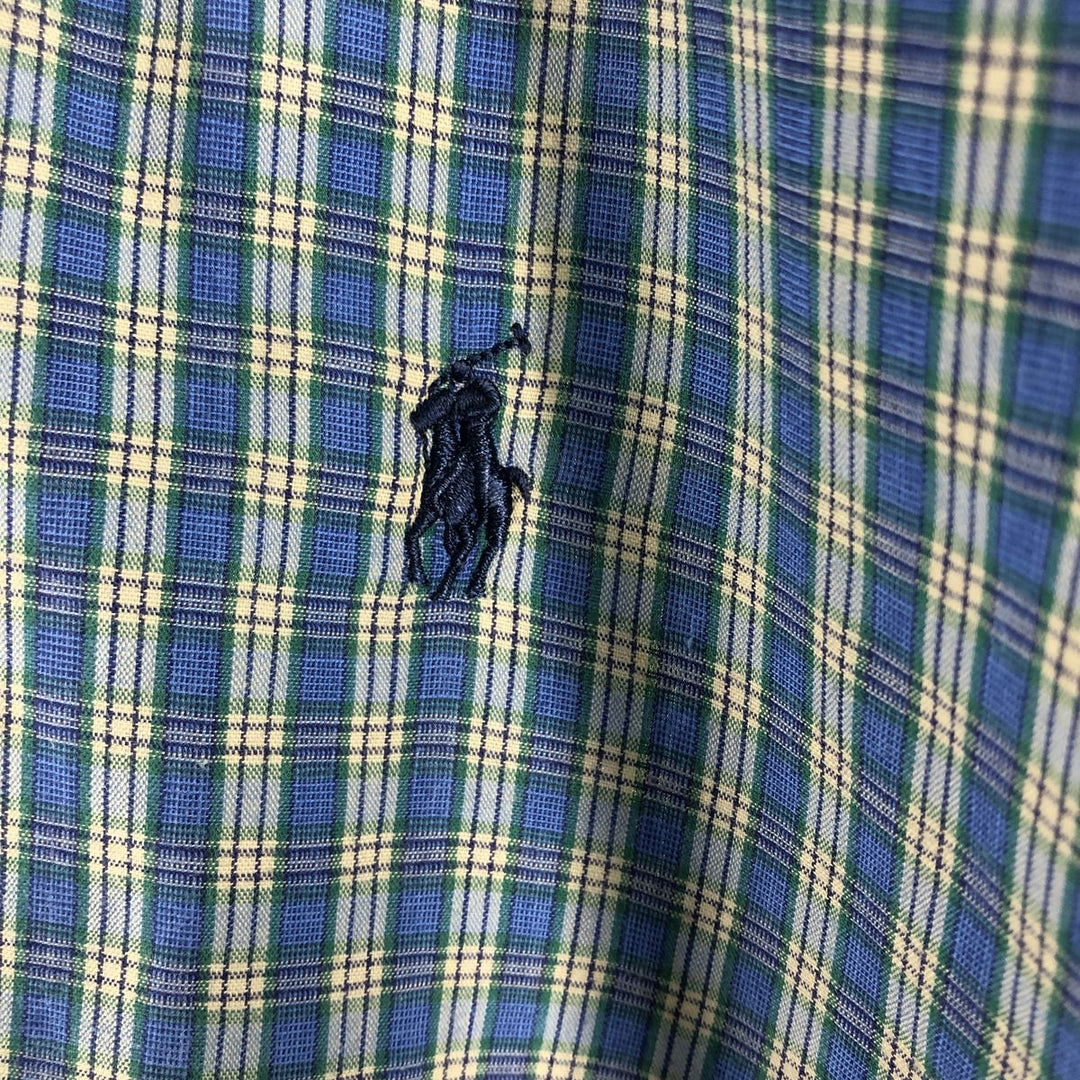 Ralph Lauren YARMOUTH short sleeve button down check shirt, men's size M cotton navy blue type Vintage Second Hand