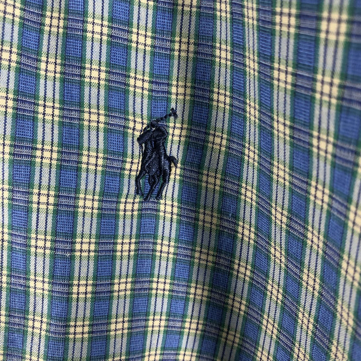 Ralph Lauren YARMOUTH short sleeve button down check shirt, men's size M cotton navy blue type Vintage Second Hand