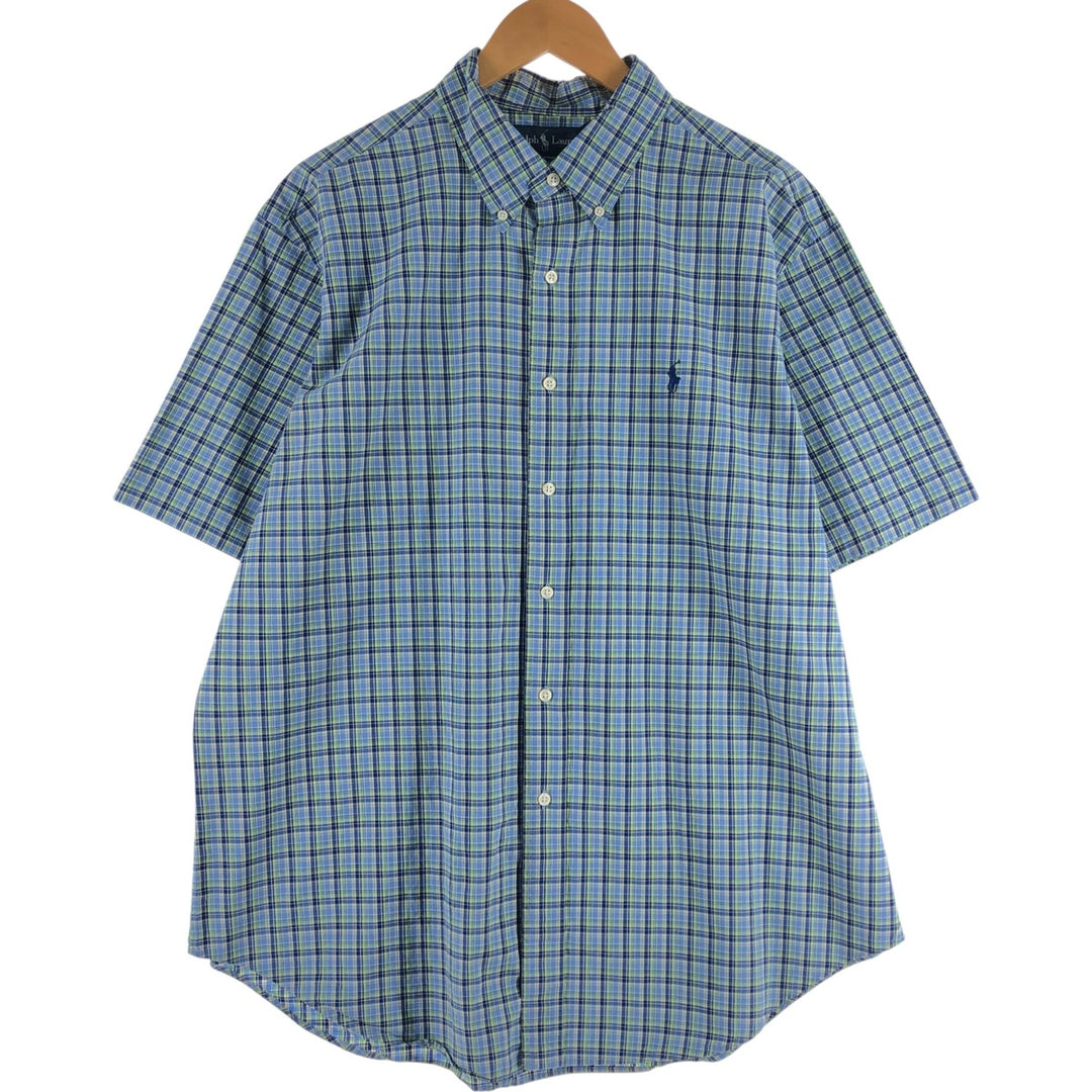 Ralph Lauren Classic Fit short sleeve button down check shirt, men's size XL cotton Blue type light blue Vintage Second Hand