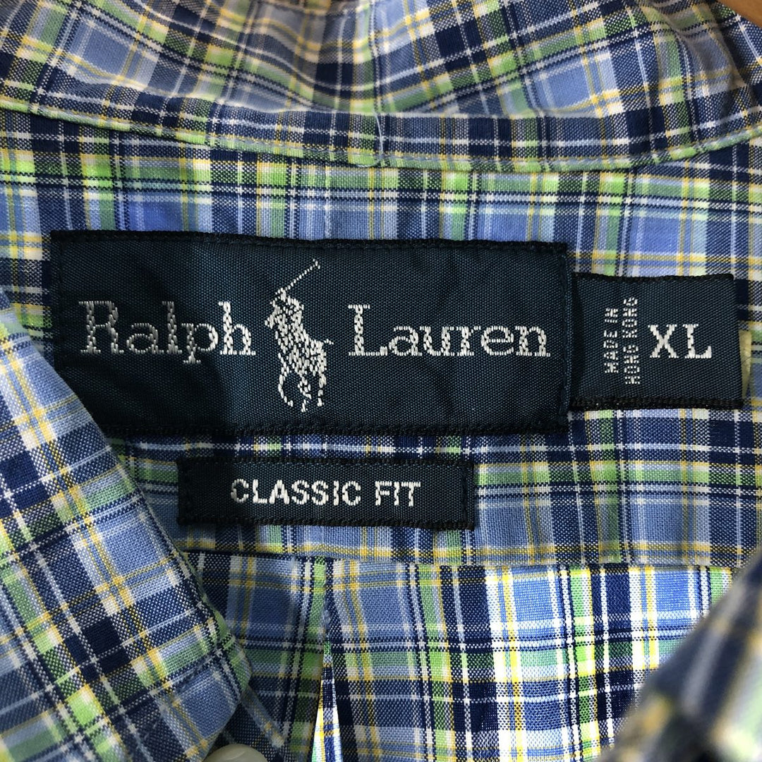 Ralph Lauren Classic Fit short sleeve button down check shirt, men's size XL cotton Blue type light blue Vintage Second Hand