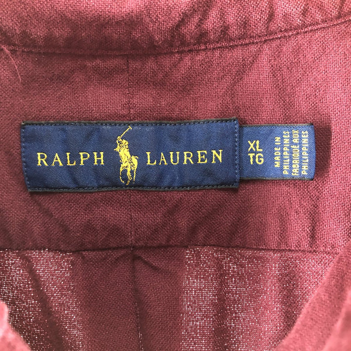 Ralph Lauren short sleeve button down shirt, men's XL size cotton wine-red Vintage Second Hand