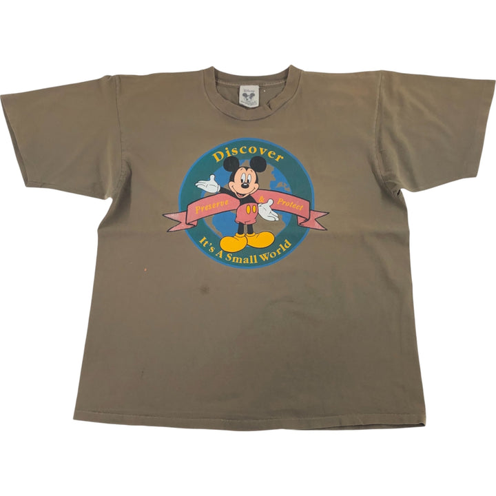 90'S DISNEY ORIGINALS MICKEY MOUSE Mickey Mouse character print T-shirt Made in Canada Men's L size Vintage cotton Khaki type Vintage Second Hand