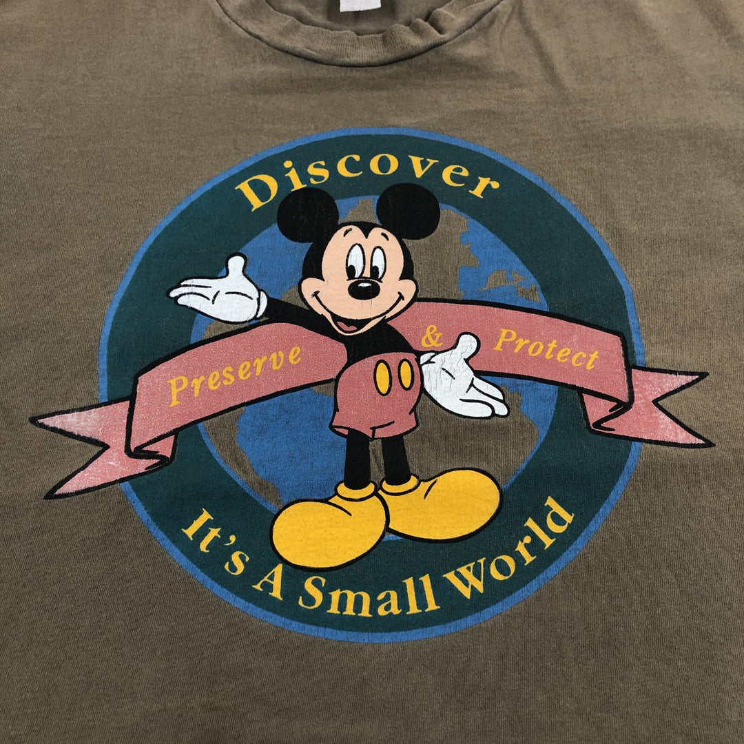 90'S DISNEY ORIGINALS MICKEY MOUSE Mickey Mouse character print T-shirt Made in Canada Men's L size Vintage cotton Khaki type Vintage Second Hand