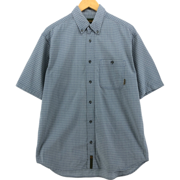 90s~00'S Timberland short sleeve button down check shirt men's size L vintage unclear Blue type light blue Vintage Second Hand