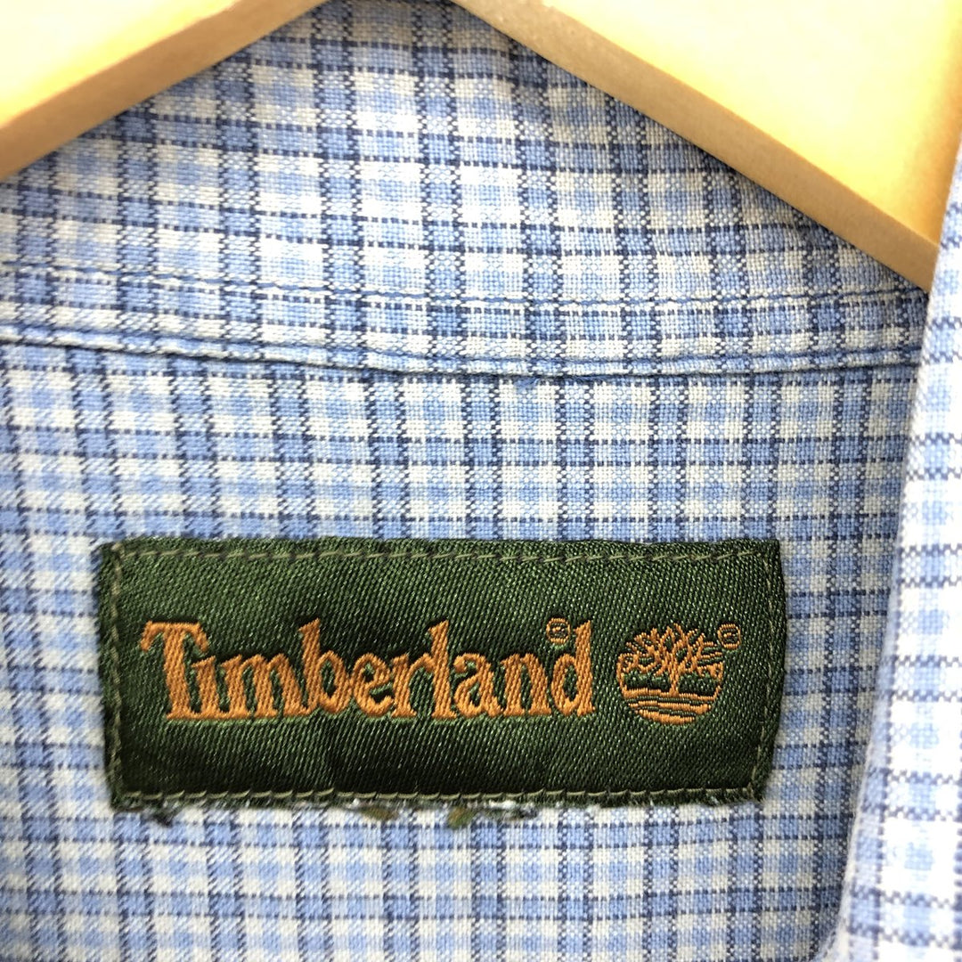 90s~00'S Timberland short sleeve button down check shirt men's size L vintage unclear Blue type light blue Vintage Second Hand