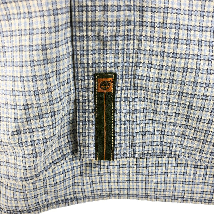 90s~00'S Timberland short sleeve button down check shirt men's size L vintage unclear Blue type light blue Vintage Second Hand
