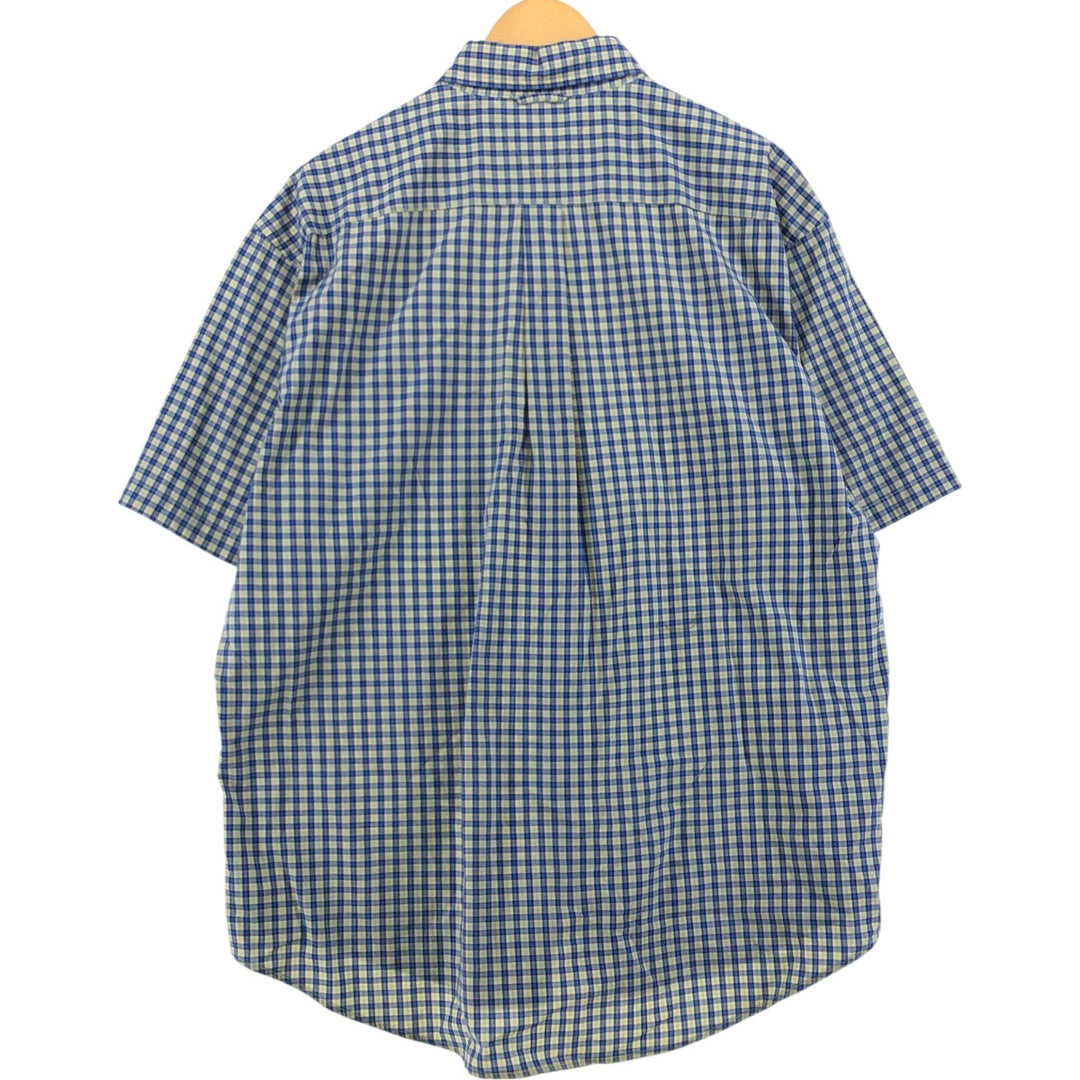 90'S ~ Tommy Hilfiger Check Pattern Short Sleeve Button Down Check Shirt Men's XL Vintage cotton yellow type Vintage Second Hand