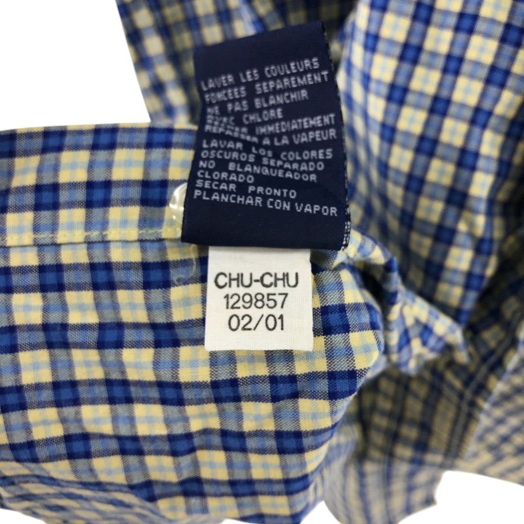 90'S ~ Tommy Hilfiger Check Pattern Short Sleeve Button Down Check Shirt Men's XL Vintage cotton yellow type Vintage Second Hand