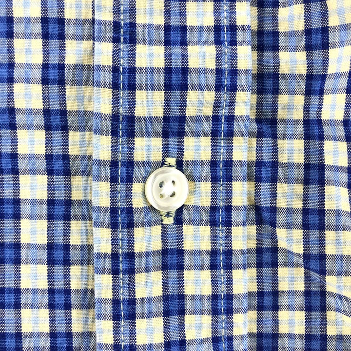 90'S ~ Tommy Hilfiger Check Pattern Short Sleeve Button Down Check Shirt Men's XL Vintage cotton yellow type Vintage Second Hand