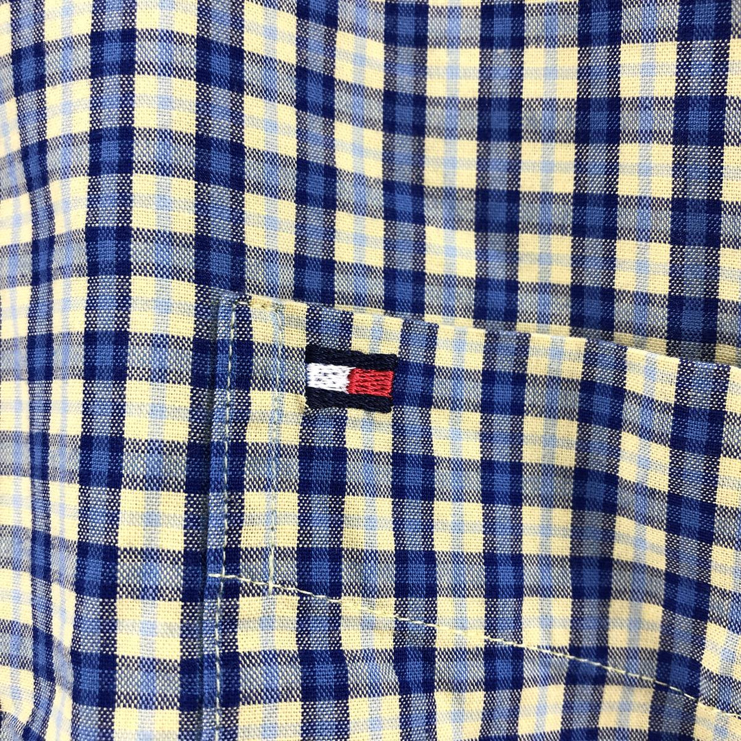 90'S ~ Tommy Hilfiger Check Pattern Short Sleeve Button Down Check Shirt Men's XL Vintage cotton yellow type Vintage Second Hand