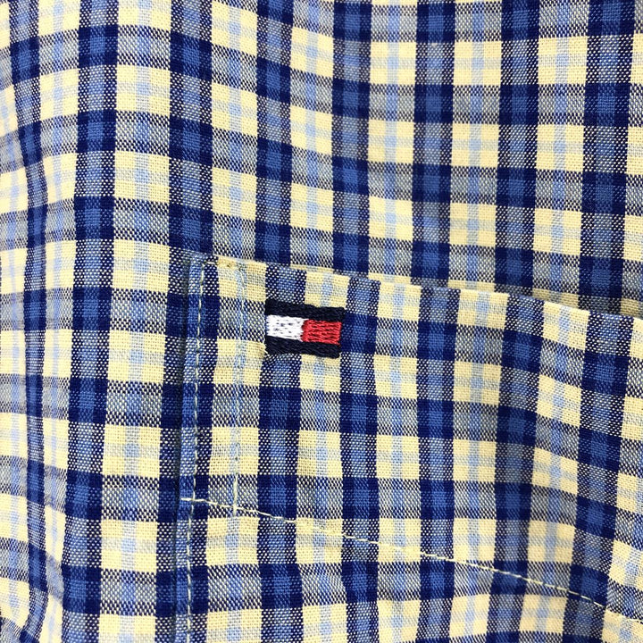 90'S ~ Tommy Hilfiger Check Pattern Short Sleeve Button Down Check Shirt Men's XL Vintage cotton yellow type Vintage Second Hand