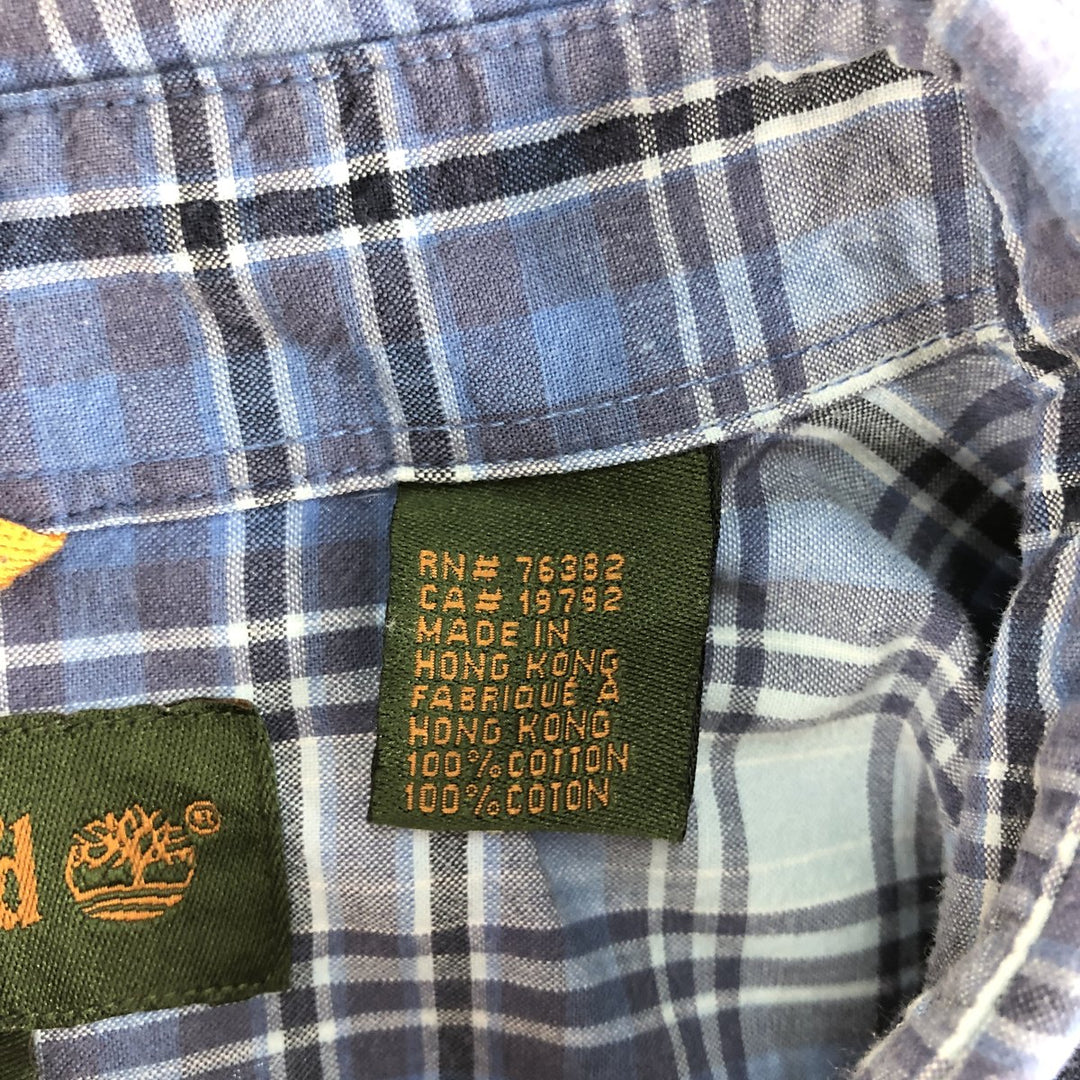 90s~00'S Vintage Timberland Short Sleeve Cotton Check Shirt Men's XL cotton Blue type light blue Vintage Second Hand