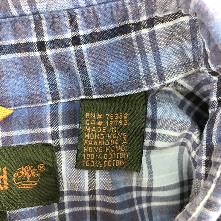 90s~00'S Vintage Timberland Short Sleeve Cotton Check Shirt Men's XL cotton Blue type light blue Vintage Second Hand