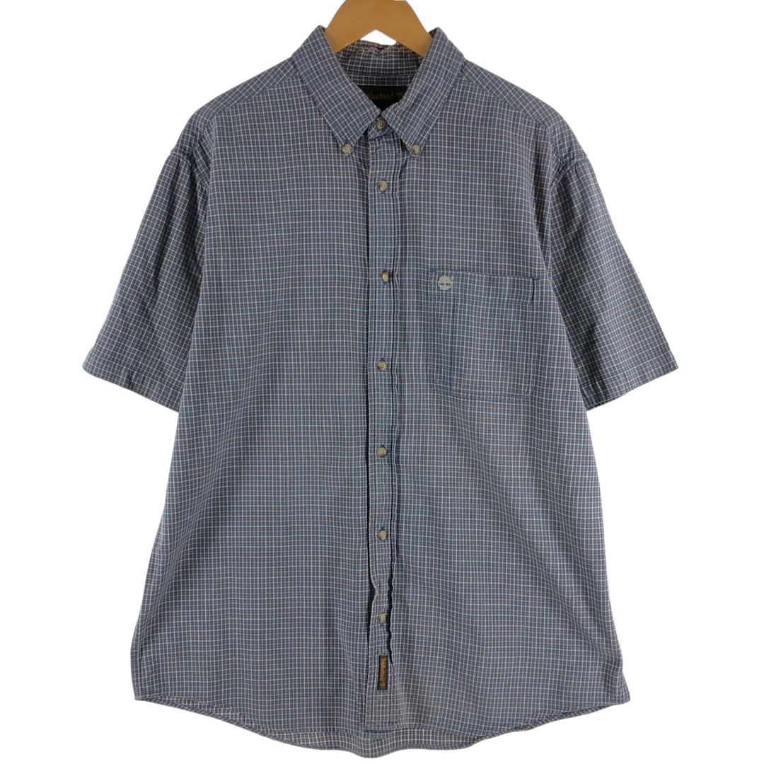 90s~00'S Timberland short sleeve button down check shirt men's size L vintage cotton blue type Vintage Second Hand