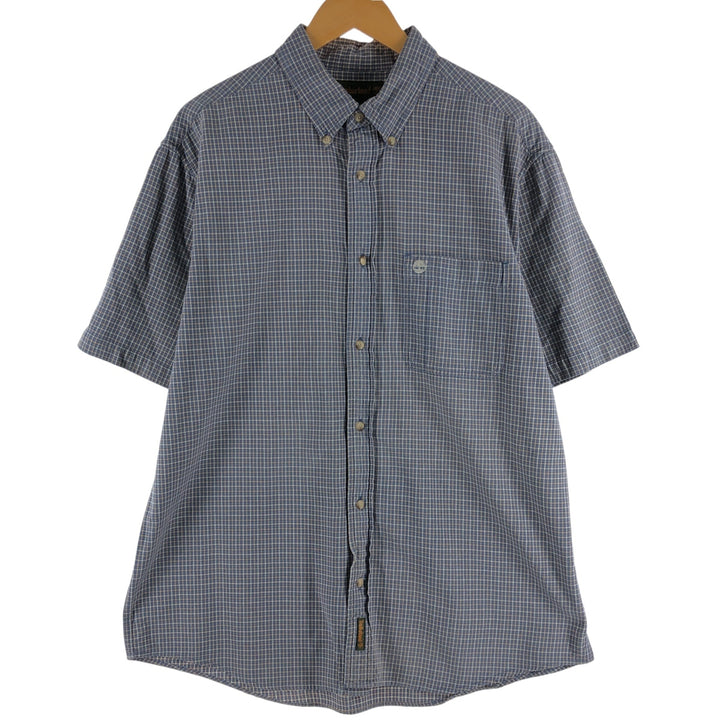 90s~00'S Timberland short sleeve button down check shirt men's size L vintage cotton blue type Vintage Second Hand