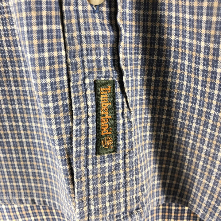 90s~00'S Timberland short sleeve button down check shirt men's size L vintage cotton blue type Vintage Second Hand