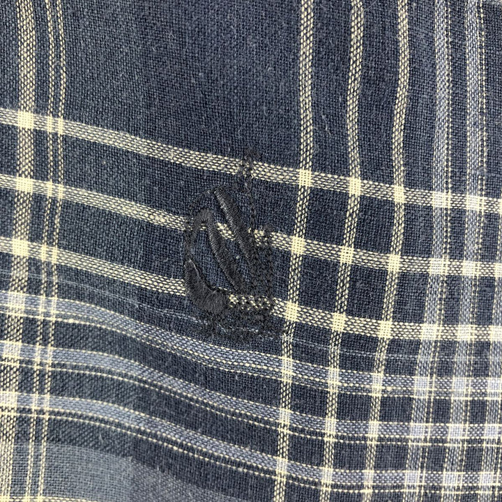 90'S NAUTICA Check Pattern Short Sleeve Open Collar Linen Shirt Box Shirt Men's XL Vintage linen navy blue type Vintage Second Hand