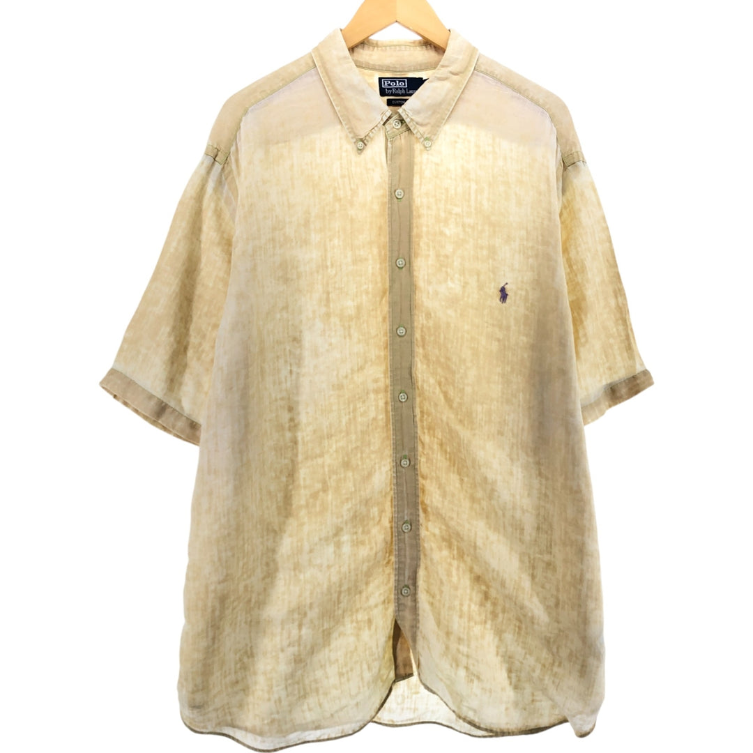 Ralph Lauren POLO by Ralph Lauren CUSTOM FIT short sleeve linen button down shirt men's XL size linen yellow type Vintage Second Hand