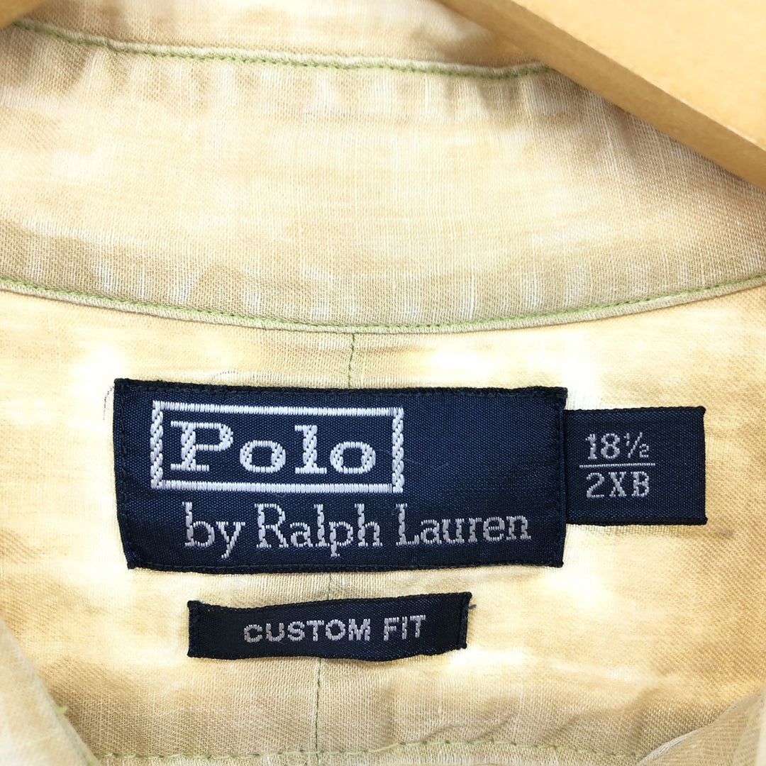 Ralph Lauren POLO by Ralph Lauren CUSTOM FIT short sleeve linen button down shirt men's XL size linen yellow type Vintage Second Hand