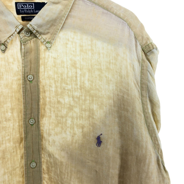 Ralph Lauren POLO by Ralph Lauren CUSTOM FIT short sleeve linen button down shirt men's XL size linen yellow type Vintage Second Hand