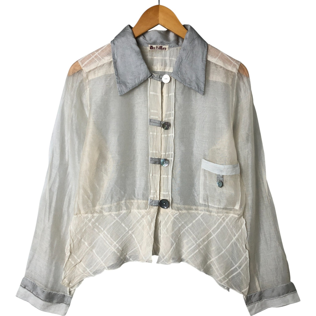 NEIL AND DAVID Long Sleeve See-Through Shirt, Women's Size S unclear white type Vintage Second Hand