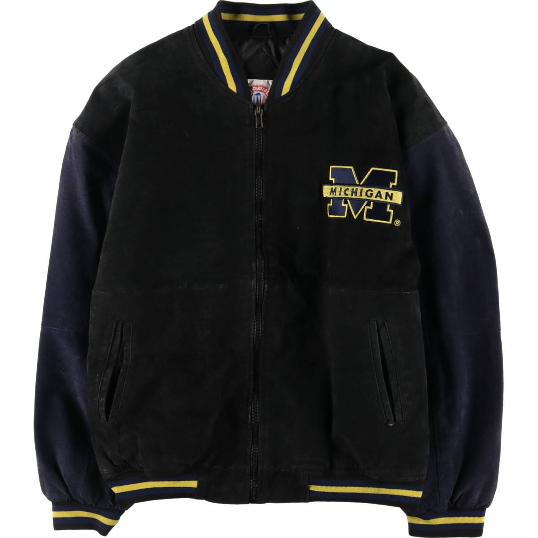 LICENSED COLLEGIATE PRODUCTS University of Michigan Varsity Jacket Suede Leather Blouson Men's M Size genuine leather black type Vintage Second Hand