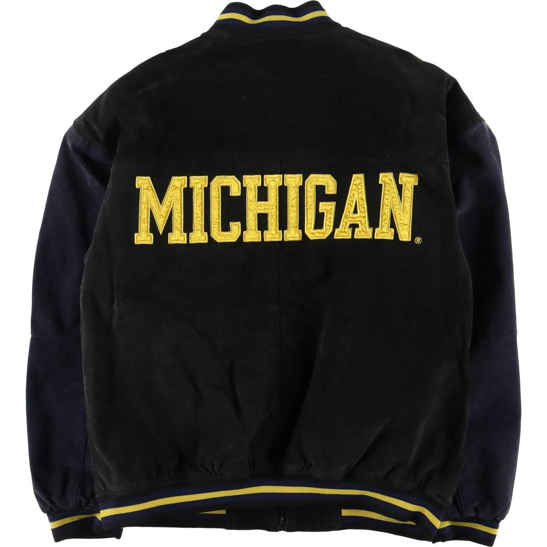 LICENSED COLLEGIATE PRODUCTS University of Michigan Varsity Jacket Suede Leather Blouson Men's M Size genuine leather black type Vintage Second Hand
